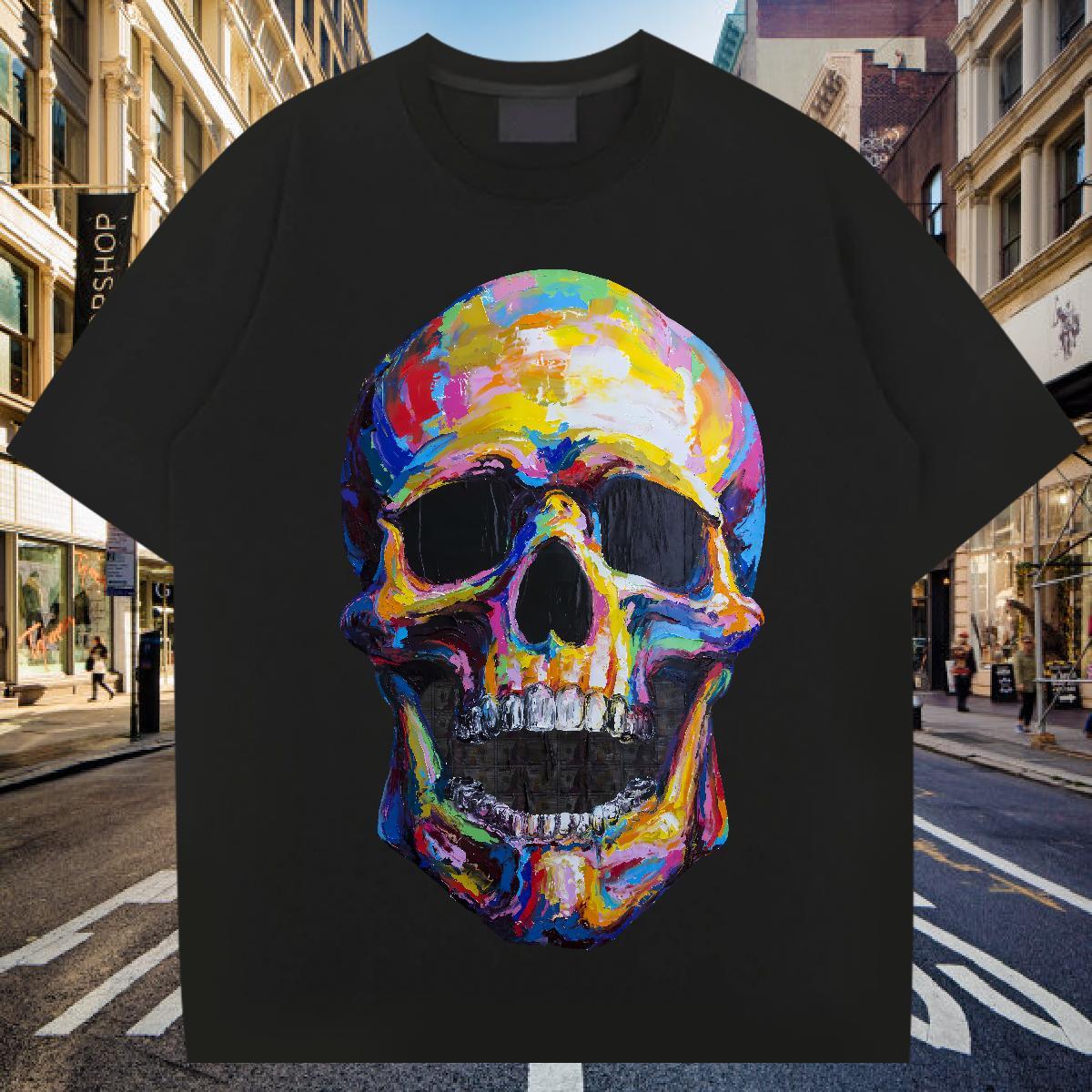 Fashion New Mens T Shirts skull Top Tees 100% Cotton 230g Casual High Quality Custom Big Size Breathable Short Sleeve Tshirts