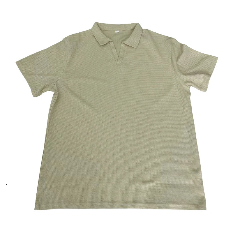 2024 Summer Waffle V-neck Short sleeved Shorts Two piece Set with Polo Set for Men 240813