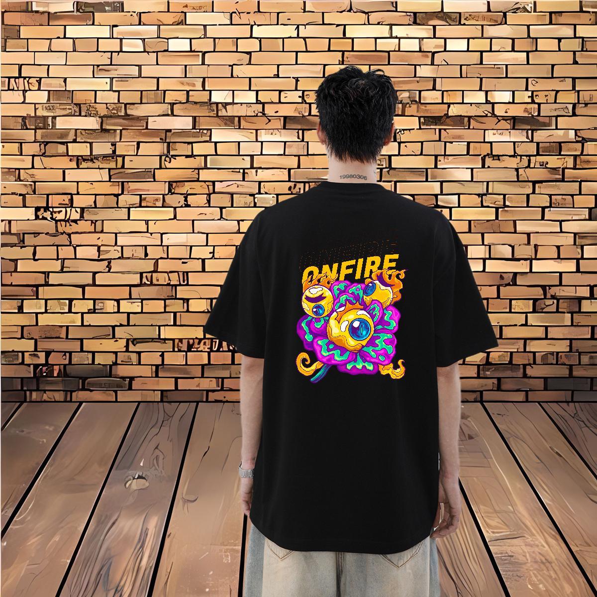 Fashion T Shirts Men ET Top Tees 230g Cotton Spring Summer Loose Cartoon Printing L-4XL Breathable Crew Neck Men Tops Tees
