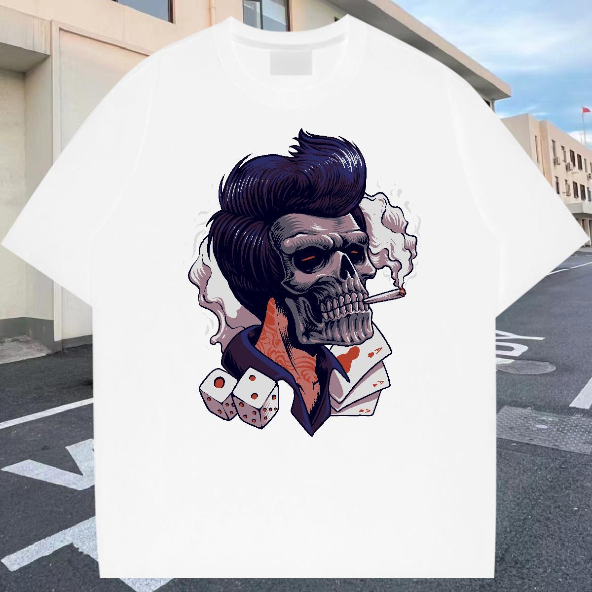 DIY Men T Shirts skull Clothes 230g Pure Cotton Hip Hop Street Wholesale Custom Big Size Short Sleeve Soft Tshirt for Man Woman