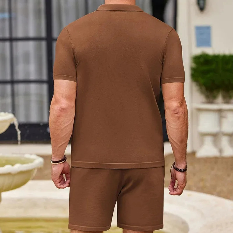 Retro patch work crochet shirt and shorts set casual daily shirt set mens holiday outdoor clothing summer240806