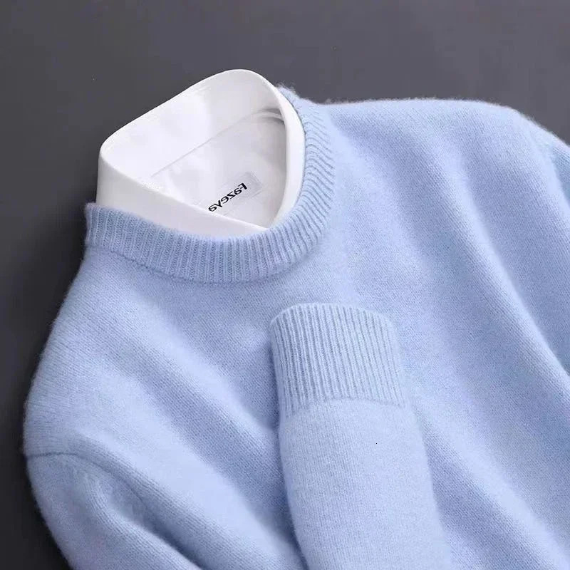 2024 Cashmere Sweater O-neck Pullovers Mens Loose Oversized M-3XL Knitted Bottom Shirt Autumn Winter Korean Casual Men Top 240816