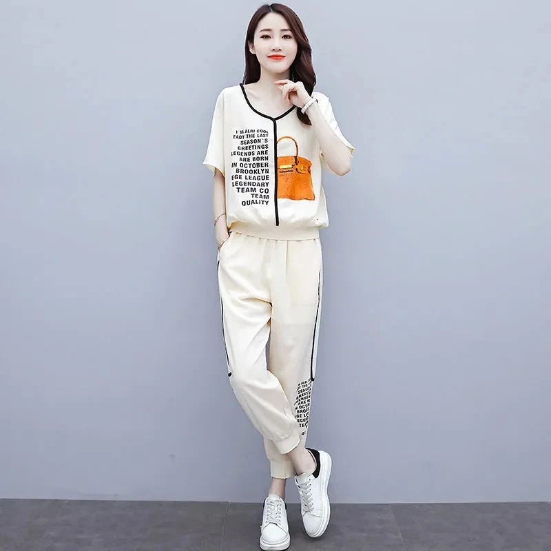 Sports Suit For Women Summer Fashionable Pants Two Piece Set Running Set Lady Pants Two-Piece Set 4XL 240807