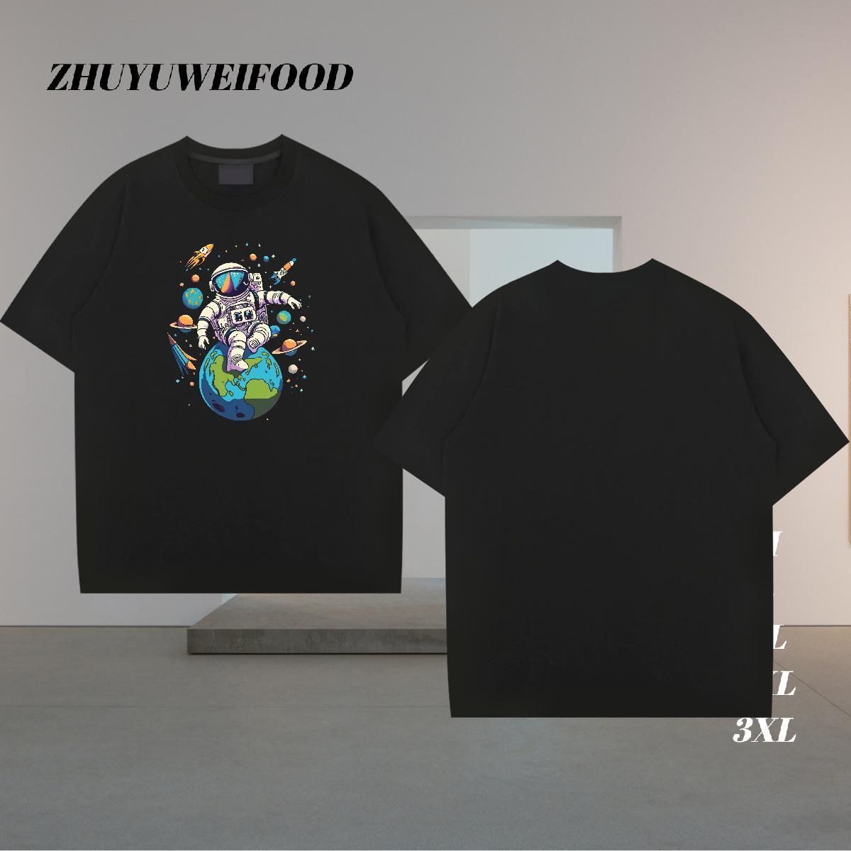 Wholesale T shirt spaceman Tee Shirt 230g Cotton Street Casual Designer DIY Breathable Soft Tshirt for Man Woman