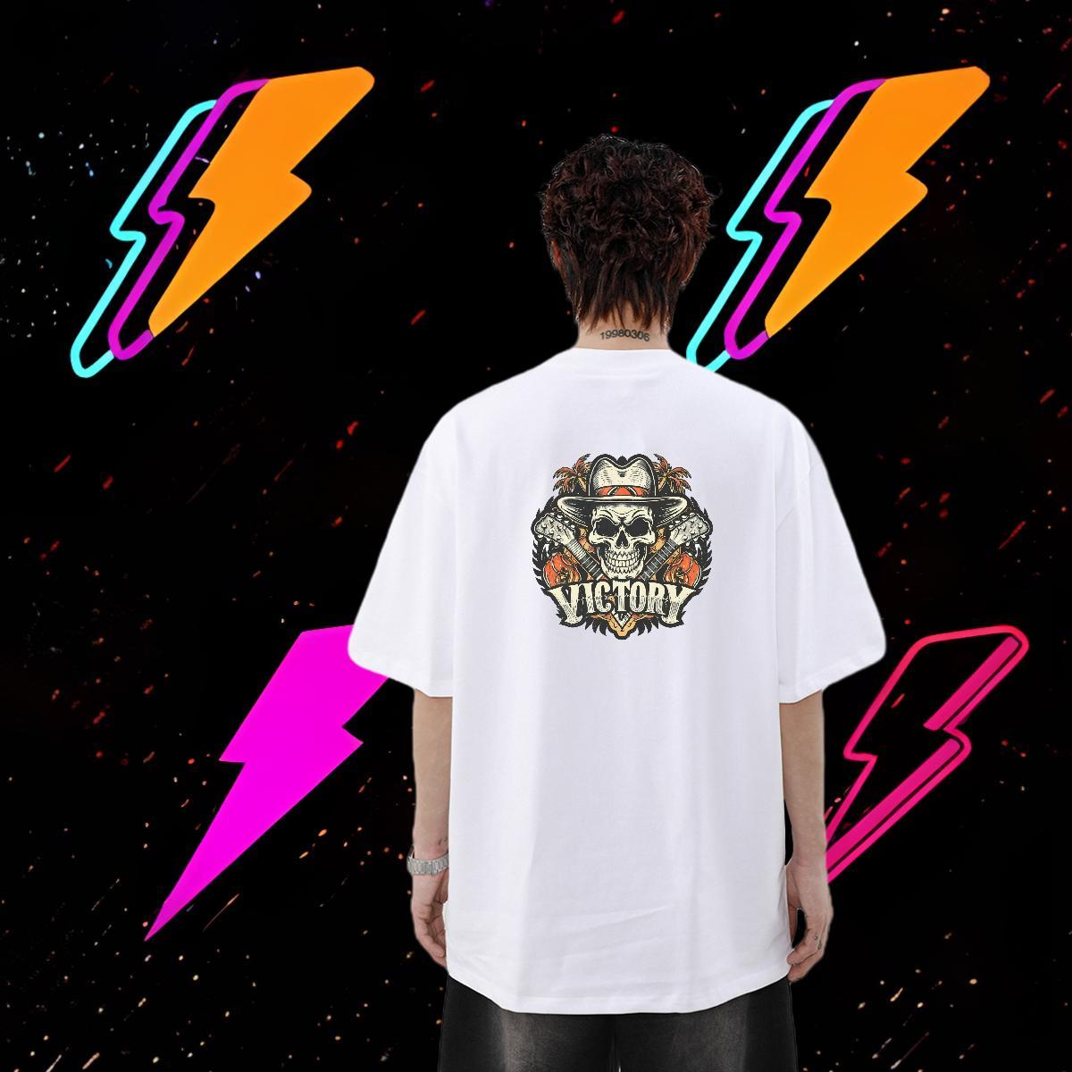 New T-Shirts for Men skull Tops 230g Cotton Outdoor Unisex DIY Anime Pure Cotton Men Tees