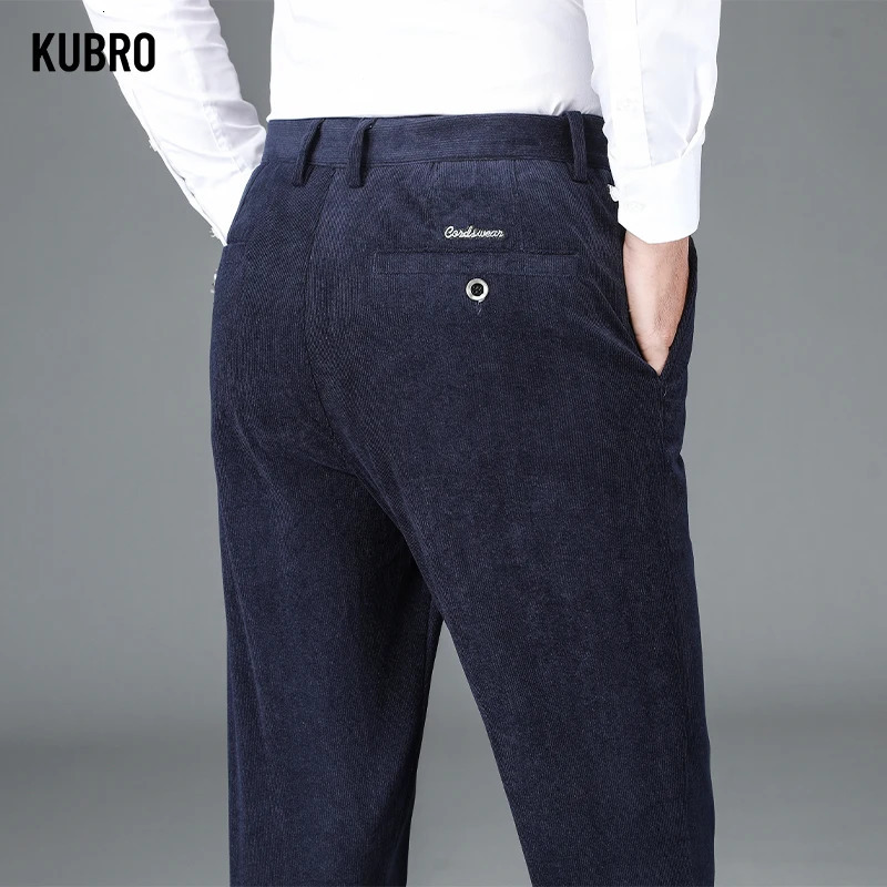 KUBRO Autumn Winter Corduroy Mens Clothing Office Business Casual Elegant Trousers Hombre Versatile Straight Cargo Pants 240806