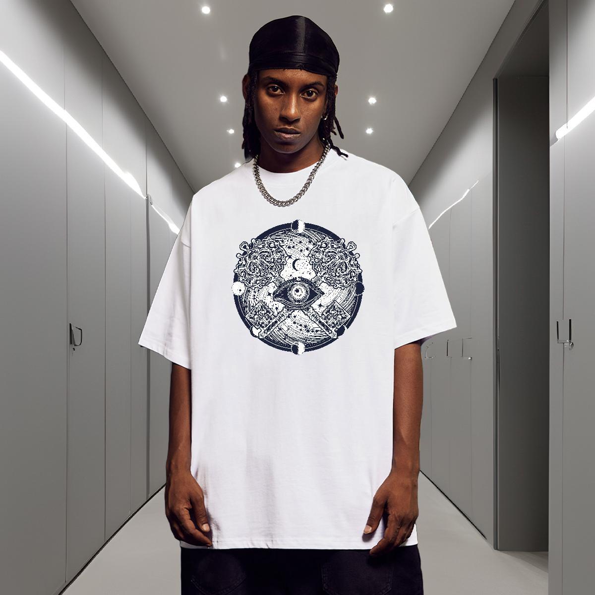 2024 DIY T Shirt For Man eye of the devil Clothings 230g Pure Cotton Street Casual Popular Cartoon Printing L-4XL Breathable Crew Neck Men Tops Tees