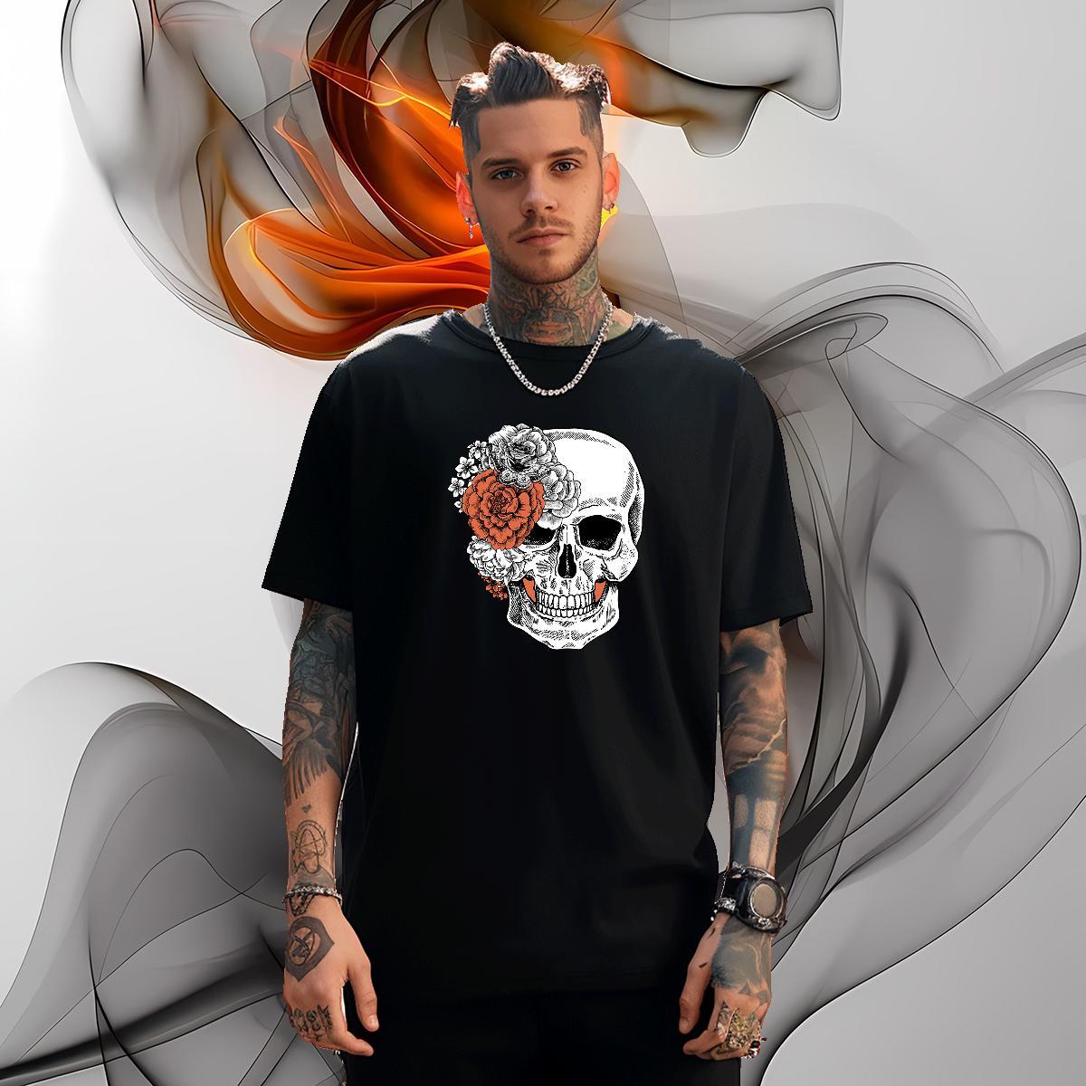 Fashion T shirt skull Tops Tees 230g Pure Cotton Street Wear Unisex Anime Print Short Sleeve O-Neck Couples T Shirts
