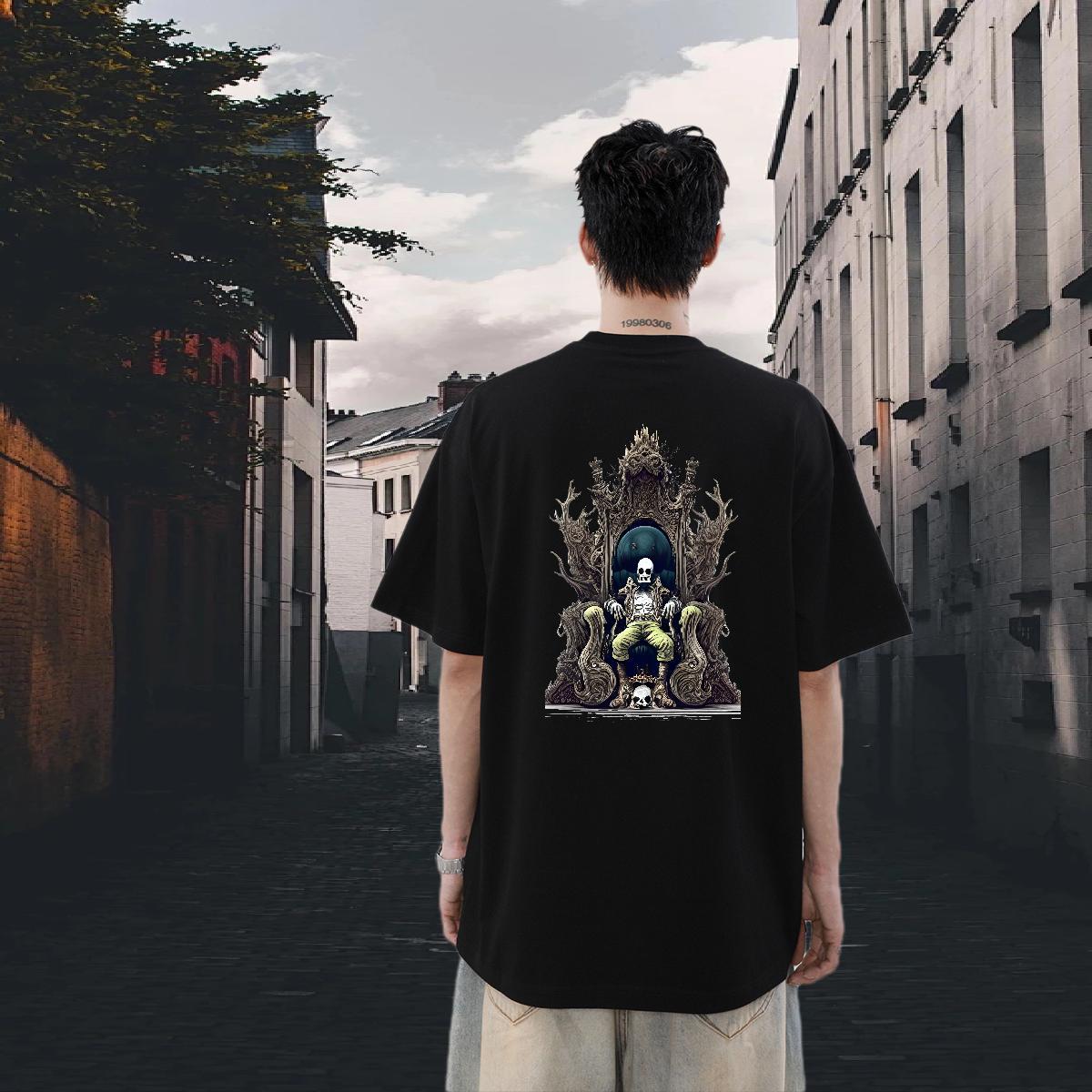 New Designer T Shirts Men skull Tee Shirt 230g Cotton Summer Casual Wholesale Customized Print Breathable Short Sleeve Men Tees