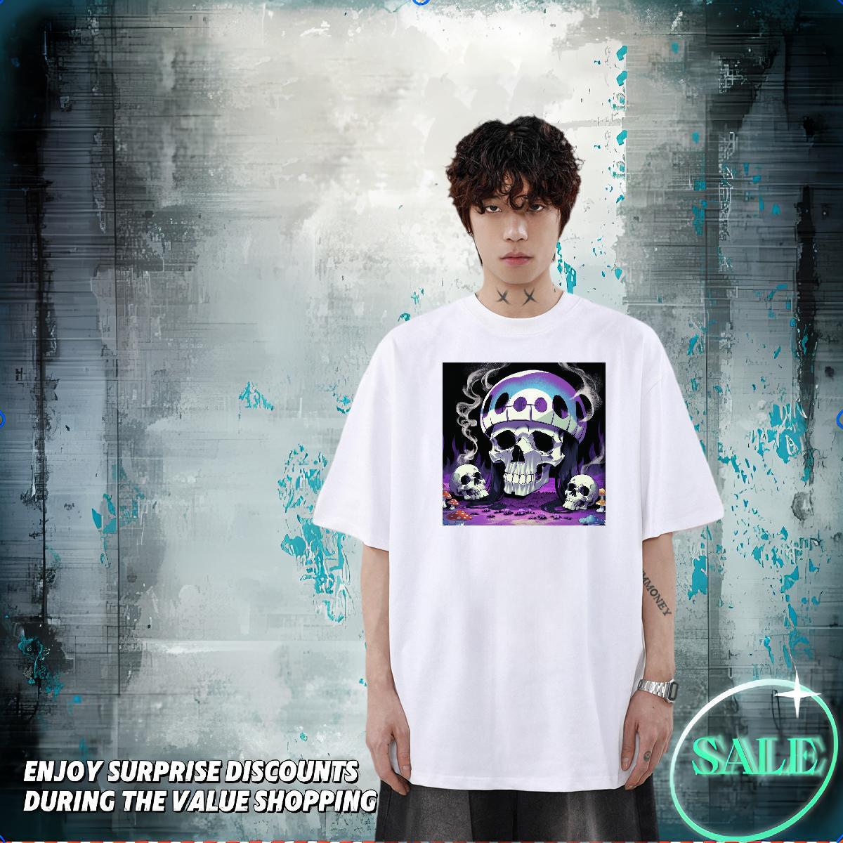 Factory Direct T shirt skull Polos 100% Cotton 230g Daily Wear TOP Quality Cartoon Printing L-4XL Breathable Crew Neck Men Tshirts