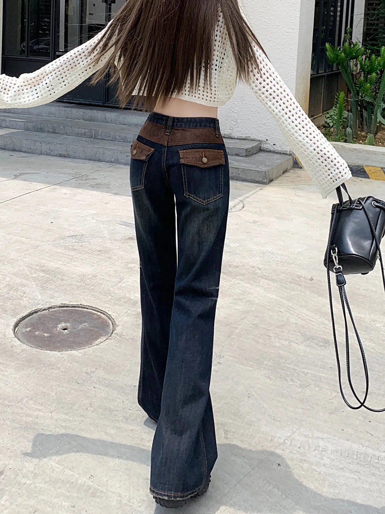 ReddaChic Cowgirl Splicing Flare Jeans Vintage Blue Denim Bell Bottoms Grunge Y2k Bootcut Pants 90s Retro Harajuku Streetwear 240807
