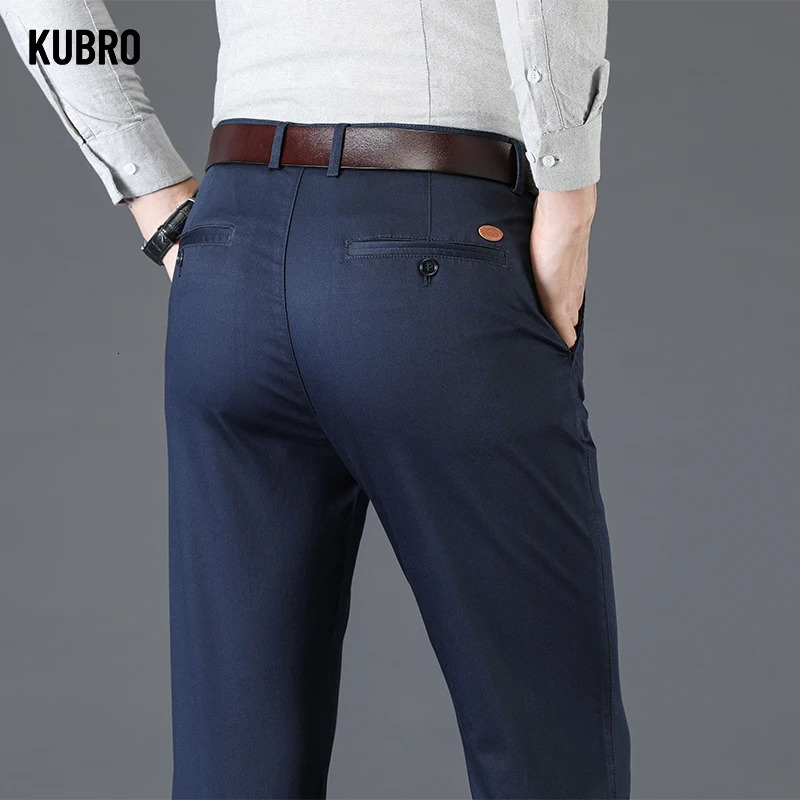 KUBRO Spring Autumn Mens Business Straight Casual Suit Pants Classic Fashion Office Formal Wear Slim Elasticity Trousers 240806