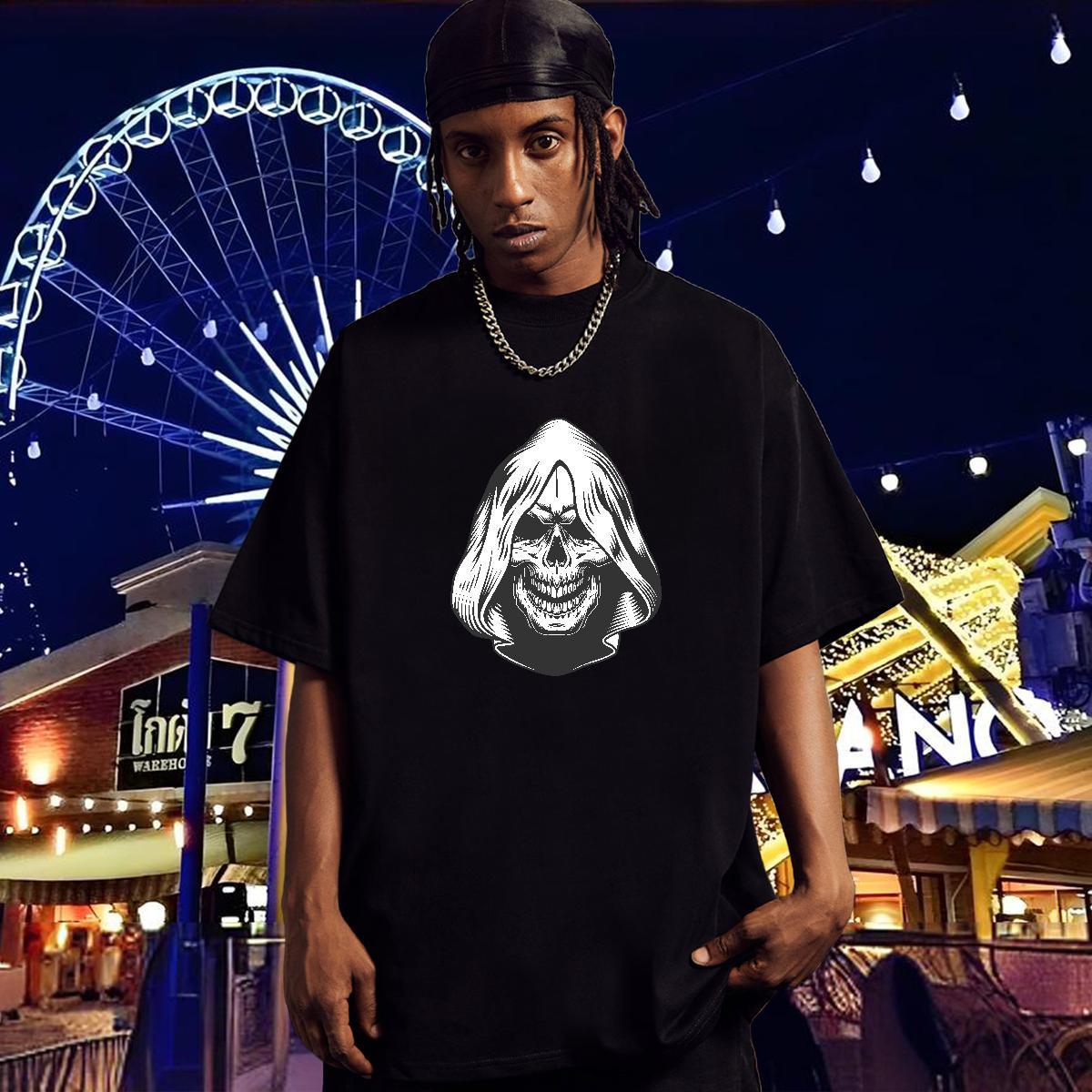 2024 New Man T Shirts skull Wear 230g Cotton Street Casual High Quality Black White Short Sleeve Soft Men Tees