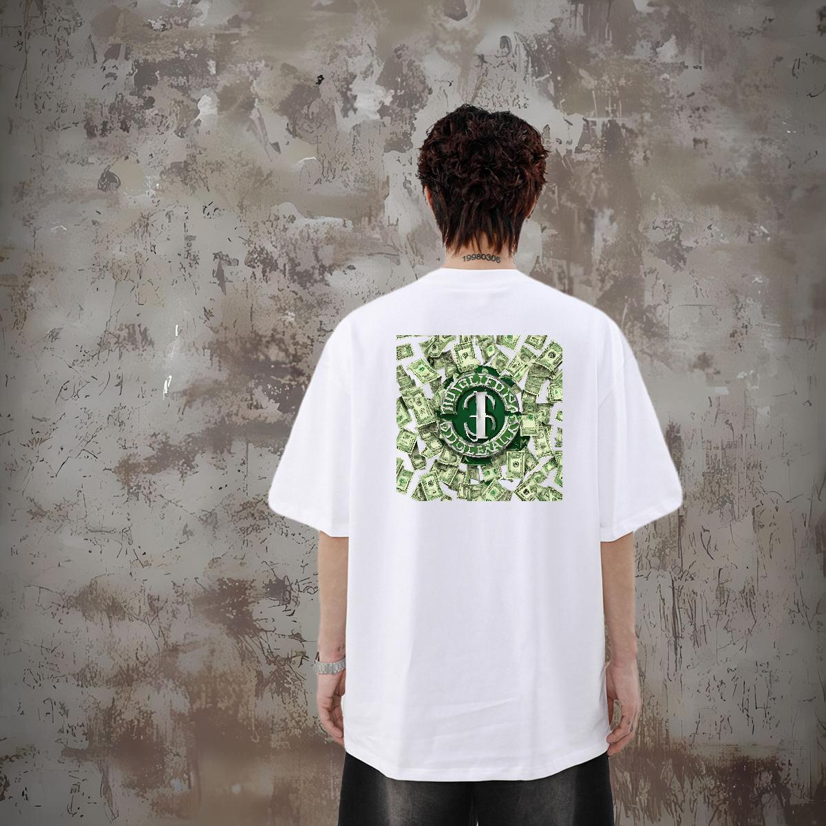 Classic Casual Man T Shirts money Polos 230g Cotton High Street Hip Hop Comfortable Anime Breathable Short Sleeve Tshirts
