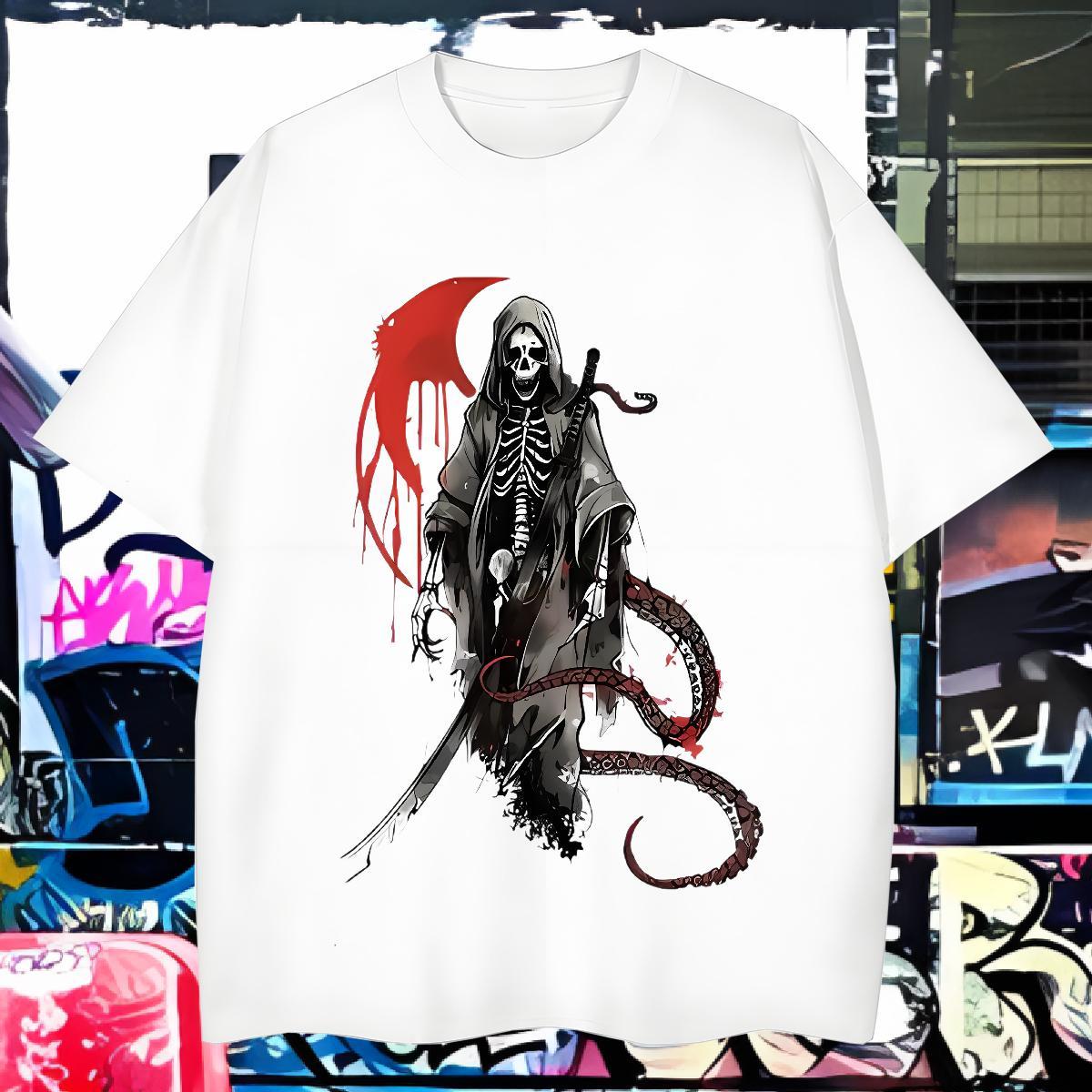 Casual New Men T Shirts skull Clothings 230g Cotton Casual Beach Cool Design Customized Print O Neck Short Sleeves Mens Tshirts