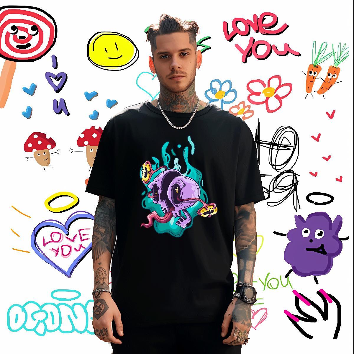 Casual New T Shirts Men skull Polos 230g Pure Cotton Outdoor Designer DIY Printed Short Sleeve O-Neck Men Tshirts