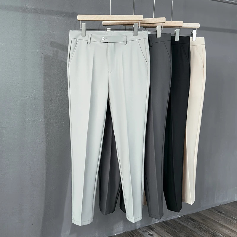 Spring Summer Suit Pants Men Fashion Business Draped Casual Slim Classic Male Clothing Solid Color Trousers 240806