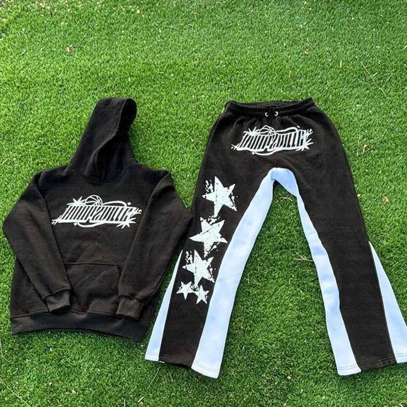 Gothic Men Hooded Sweatshirts Sweatpants Fall Winter Casual Pants Hoodie Y2k Streetwear Women Clothing 90s Vintage Kpop Clpthing 240807