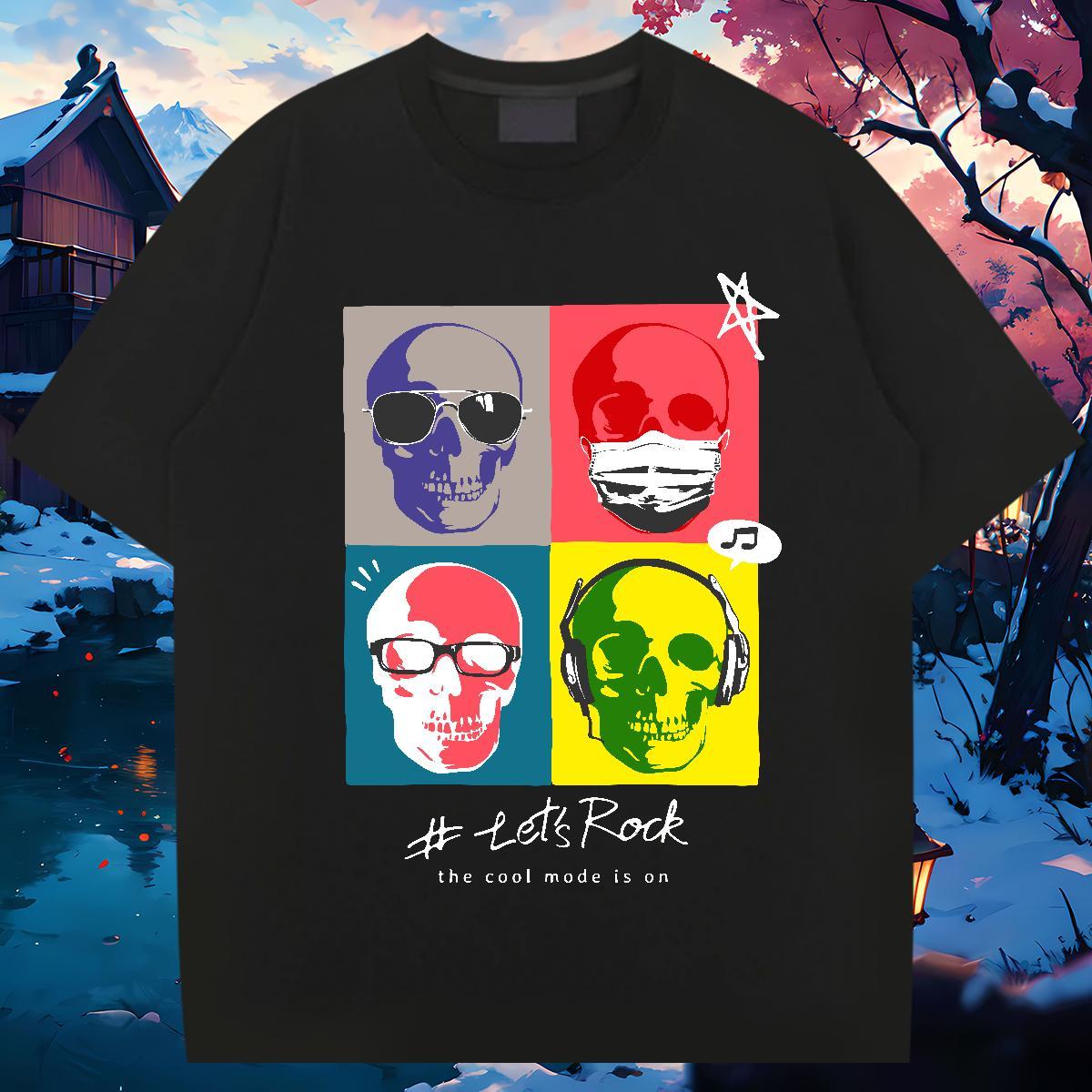 Fashion Casual T Shirt For Man skull Tees Shirts 100% Cotton 230g Outdoor Loose Cartoon Print Short Sleeve Soft Couples T Shirts