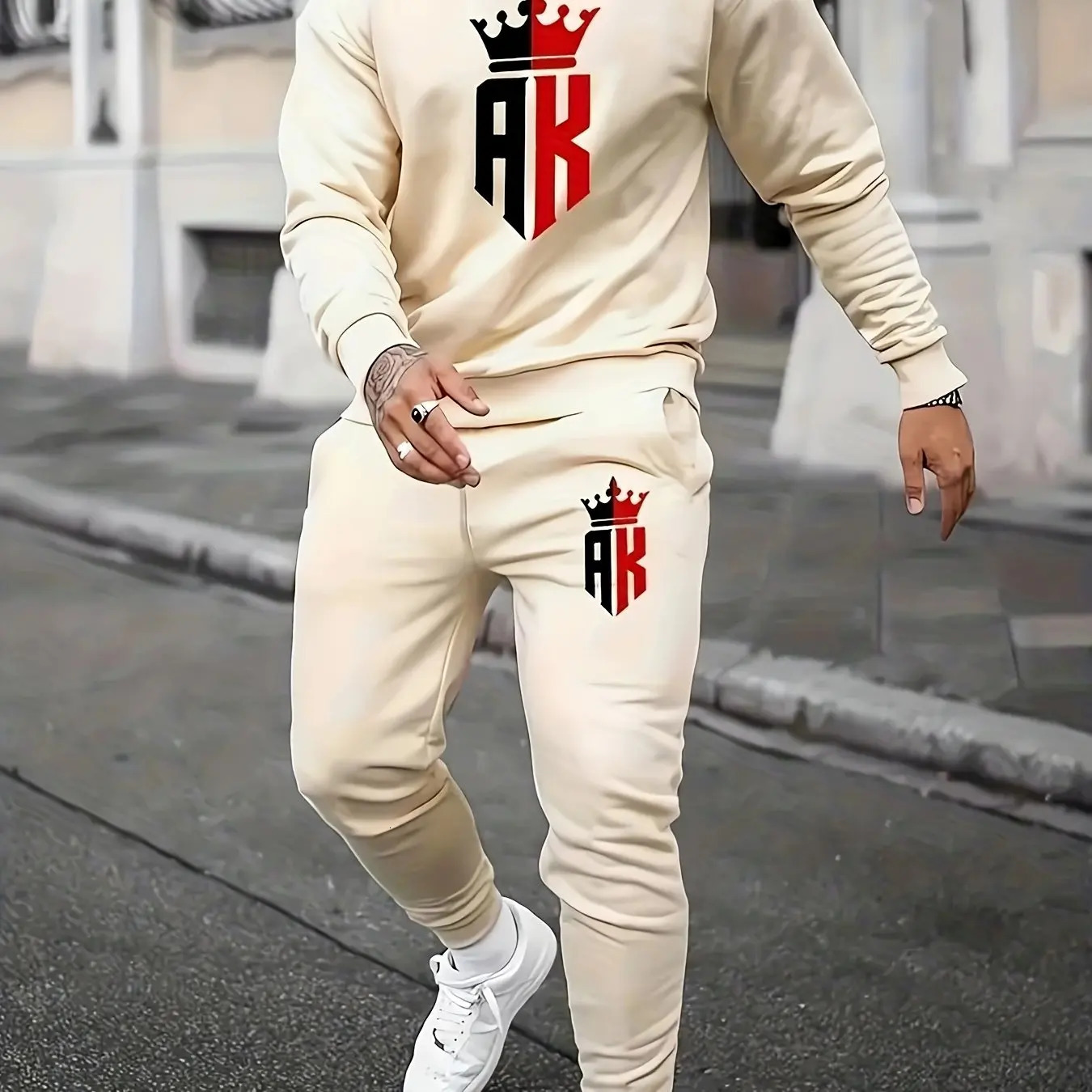 Mens Autumn Winter Long Sleeved Sweater Pants Set 240806