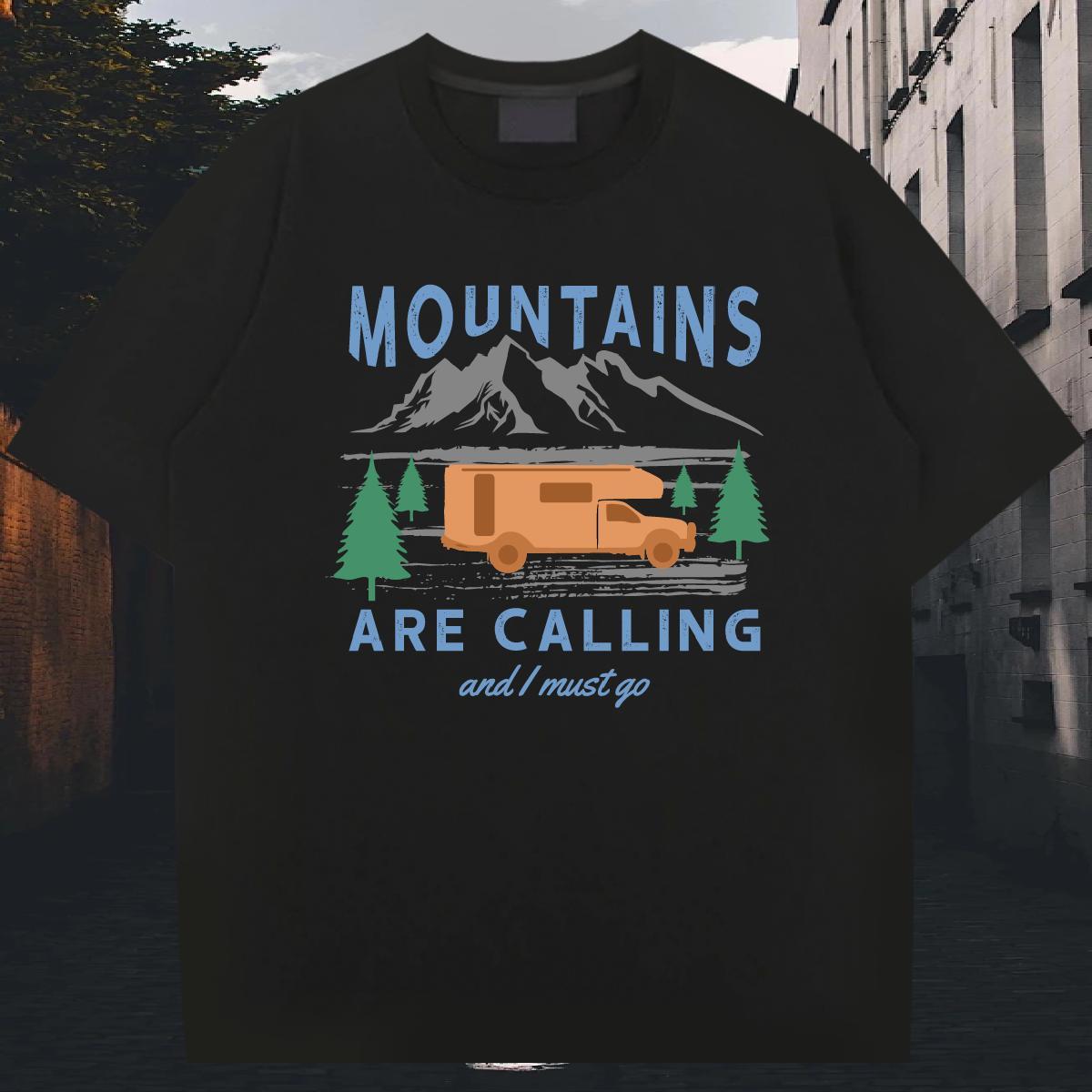 2024 Summer Man T Shirts mountains Tops Shirt 230g Pure Cotton Street Loose Fit DIY Anime Crew Neck Tshirt for Man Woman