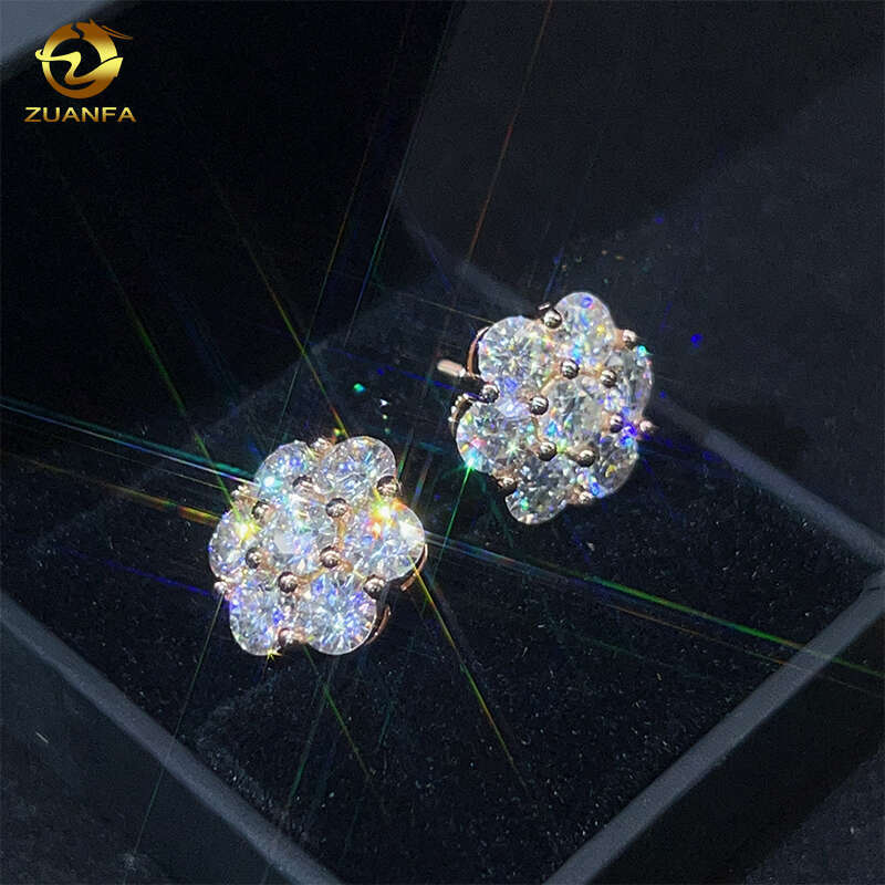 Hot Sale Dropshipping Fashion Jewelry Earrings Gold Plated Sier Vvs-Fl GRA Iced Out Screw Back Moissanite Stud Earring