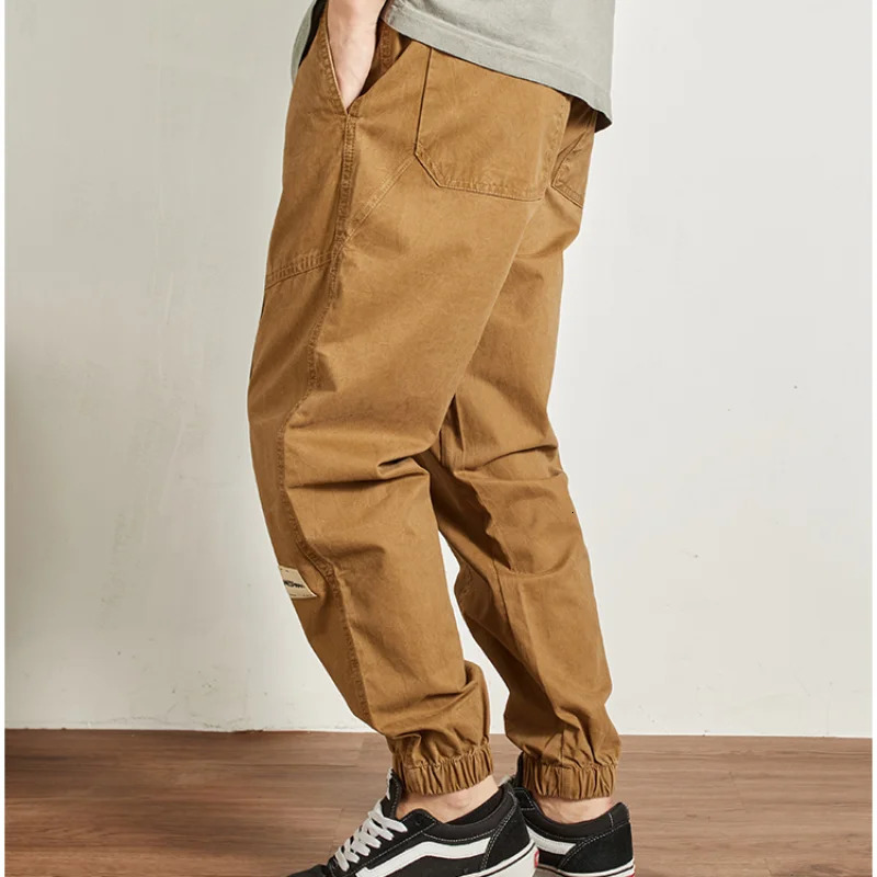 Overalls men fit patchwork American functional leg casual pants pure cotton wash loose fashion 240806
