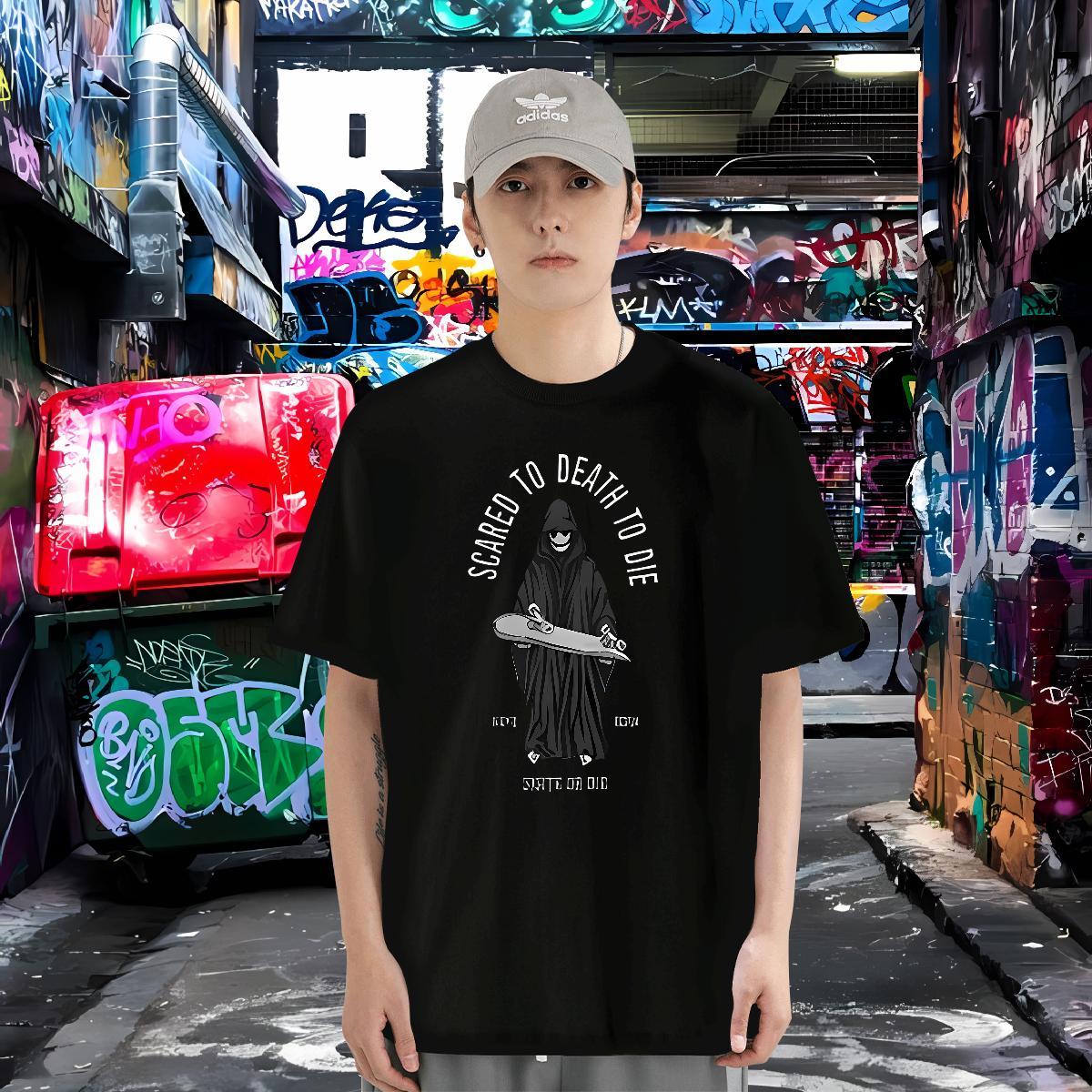 Factory Direct T Shirts Men skull Tops Shirt 230g Pure Cotton Hip Hop Cool Custom Print Oversized Breathable Soft Men Tees