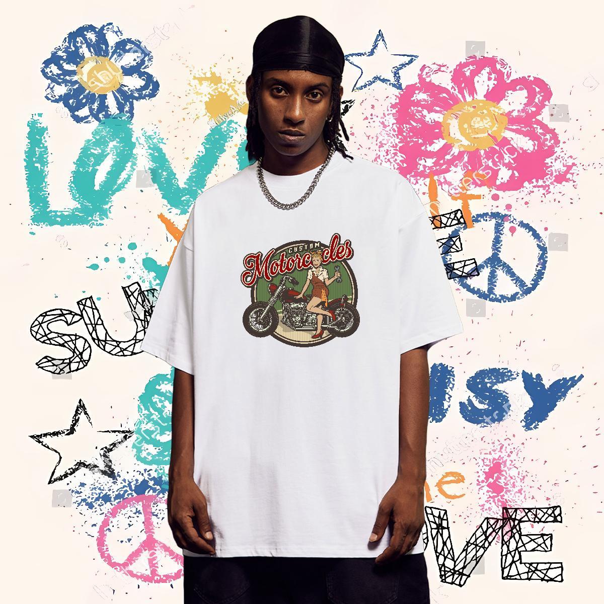 Customized T shirt Motorcycle Tshirts 100% Cotton 230g Street wear Hip Hop TOP Quality Custom Big Size Breathable Mens Tshirts