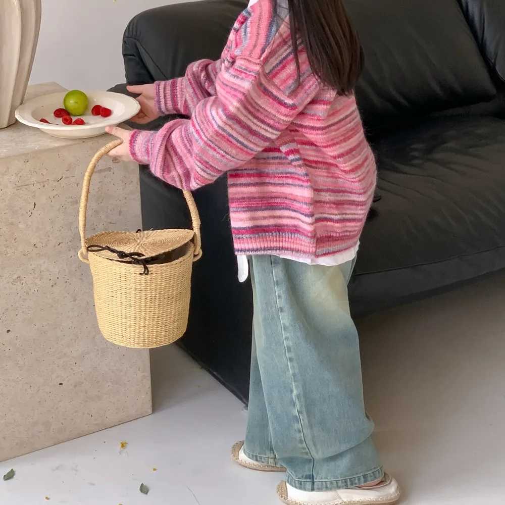 Jeans Spring Boys fashion Washed white denim straight-leg pants Autumn Girls wide leg jeans