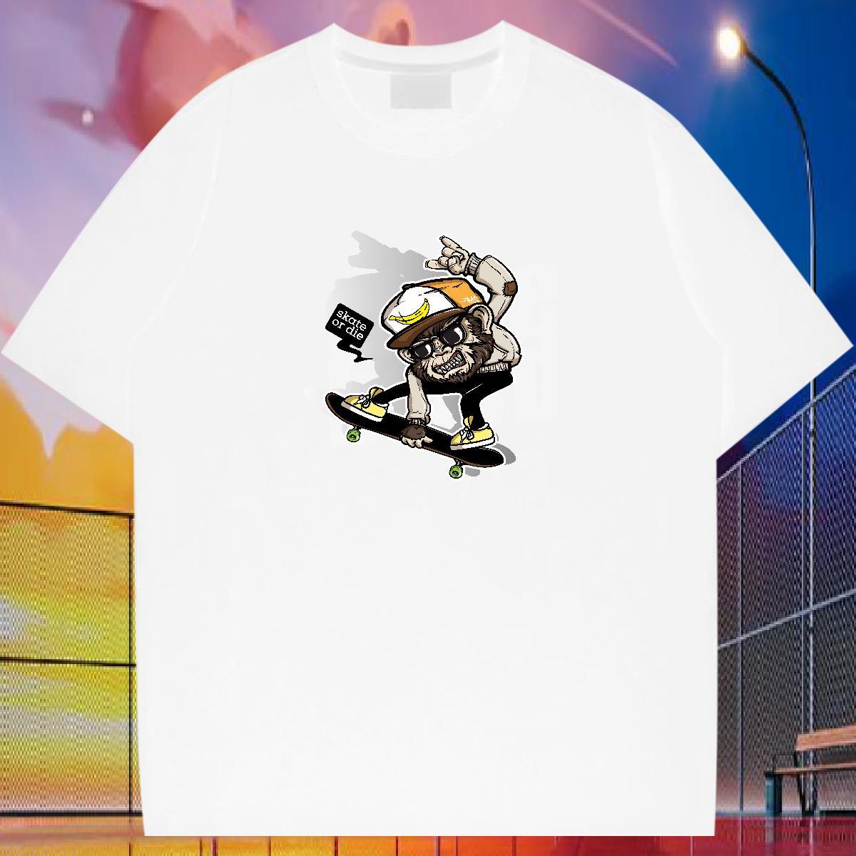 2024 DIY T-Shirts skull Top Tees 230g 100% Cotton High Street Hip Hop Cool Design Custom Cartoon Pure Cotton Tshirt for Man Woman