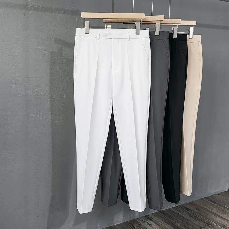 Spring Summer Suit Pants Men Fashion Business Draped Casual Slim Classic Male Clothing Solid Color Trousers 240806