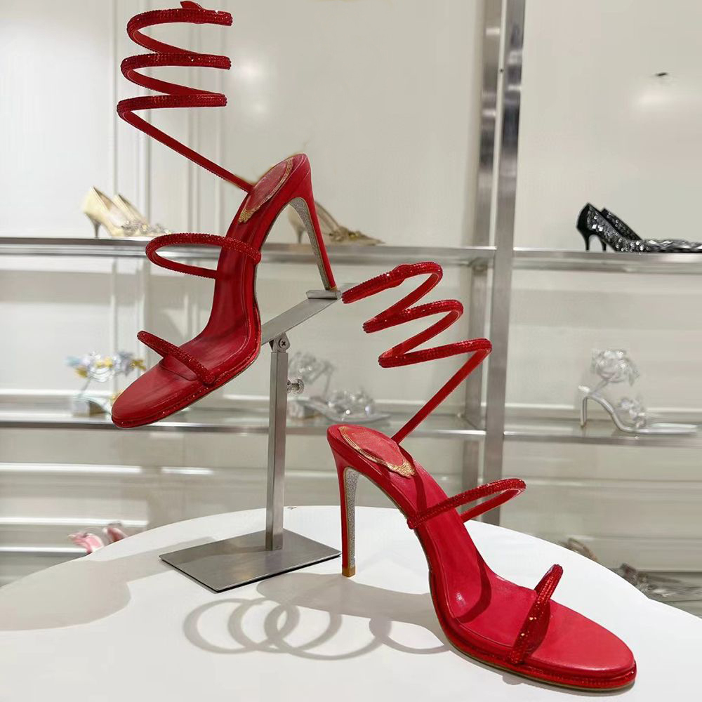2025 Strap Sandals For Women European And American Style With Thin Heels And Pointed High Heels Red Sexy Open Toed Slim Strap Elegant Women'S designer shoes