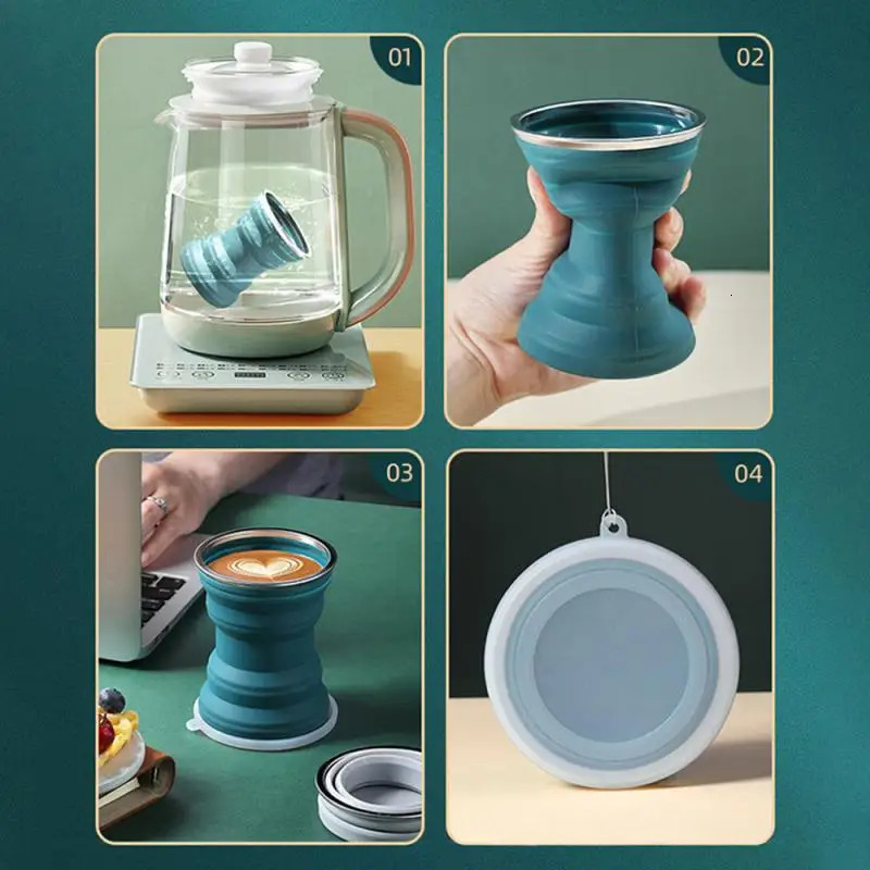 2/5 portable silicone water outdoor heat-resistant folding foldable travel beverage cups with lids Z260202