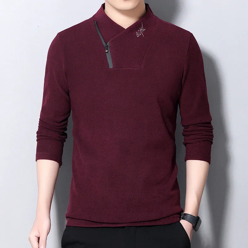 Mens Casual Suede Long Sleeve Polo Shirt Fashion Solid Polo Top 240814