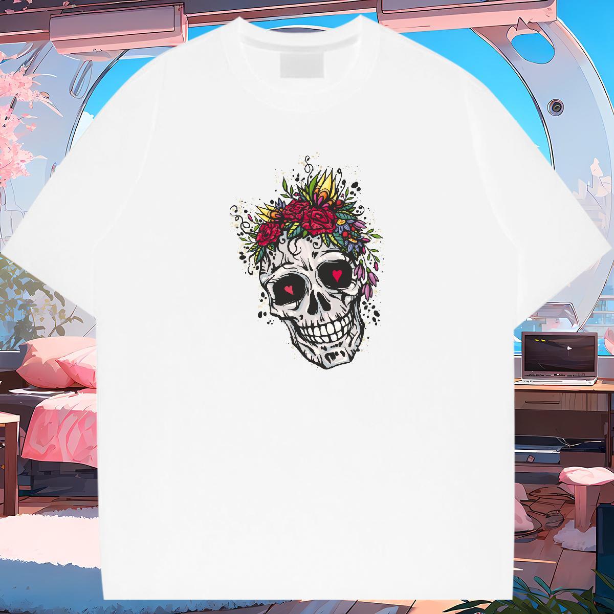 Fashion T-Shirts for Men skull Tee Shirt 230g 100% Cotton Street Cool Custom Print Plus Size Pure Cotton Men Tees