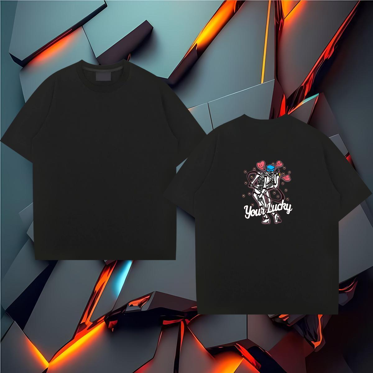New T shirt skull Tops 230g Pure Cotton Street Wear Loose Black Oversized Crew Neck Breathable Men Tops Tees