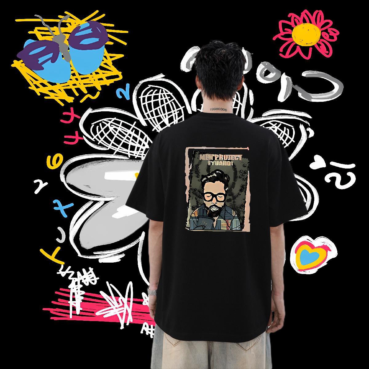 New Designer T Shirt For Man portrait Top Tees 230g 100% Cotton Street Casual Free Shipping Oversized 3XL 4XL Crew Neck Breathable Men Tops Tees