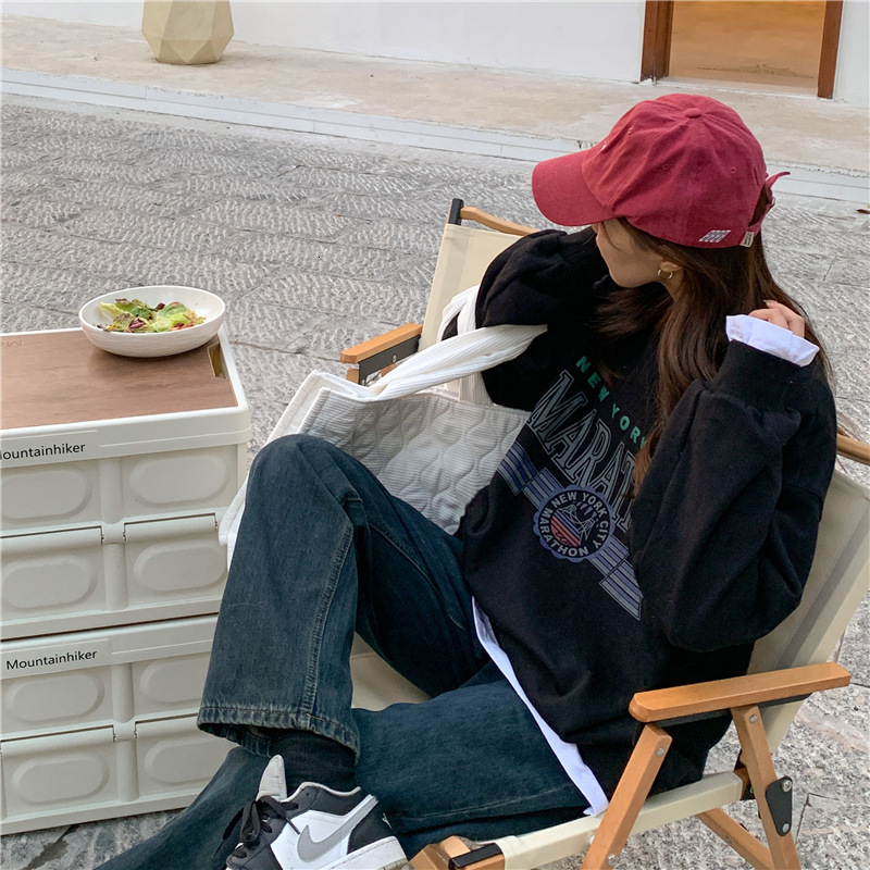 Autumn and Winter Loose Korean Version Spliced Fake Two Piece Long Sleeve Casual Sweater Female Student Personality Top Women's Fashion