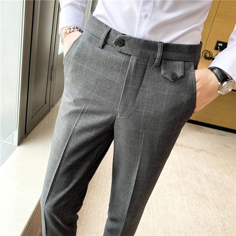 Fashion High Quality Men Suit Pants Straight Spring Autumn Long Male Plaid Classic Business Casual Trousers Full Length 240806
