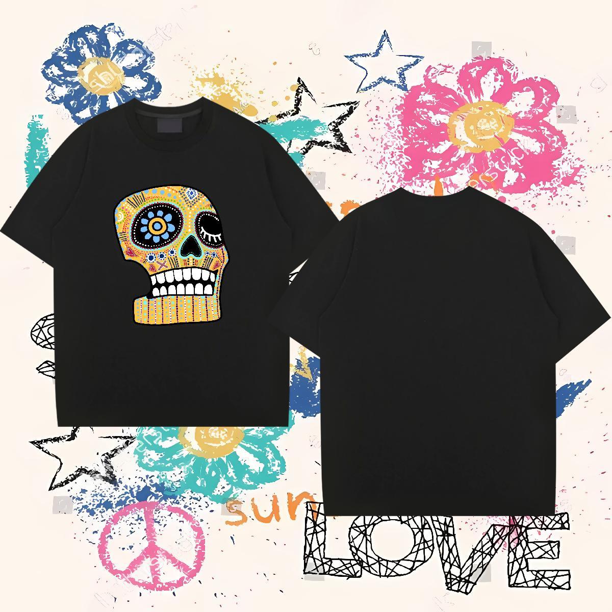 Fashion T Shirts Men skull Tops Tees 230g Pure Cotton Home Outdoor Unisex DIY Printed Crew Neck Tshirt for Man Woman