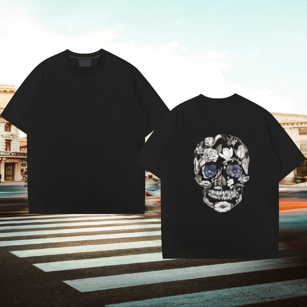 DIY T Shirt For Man skull Clothes 100% Cotton 230g Summer Casual Classic DIY Logo Oversized Breathable Short Sleeve Men Tshirts