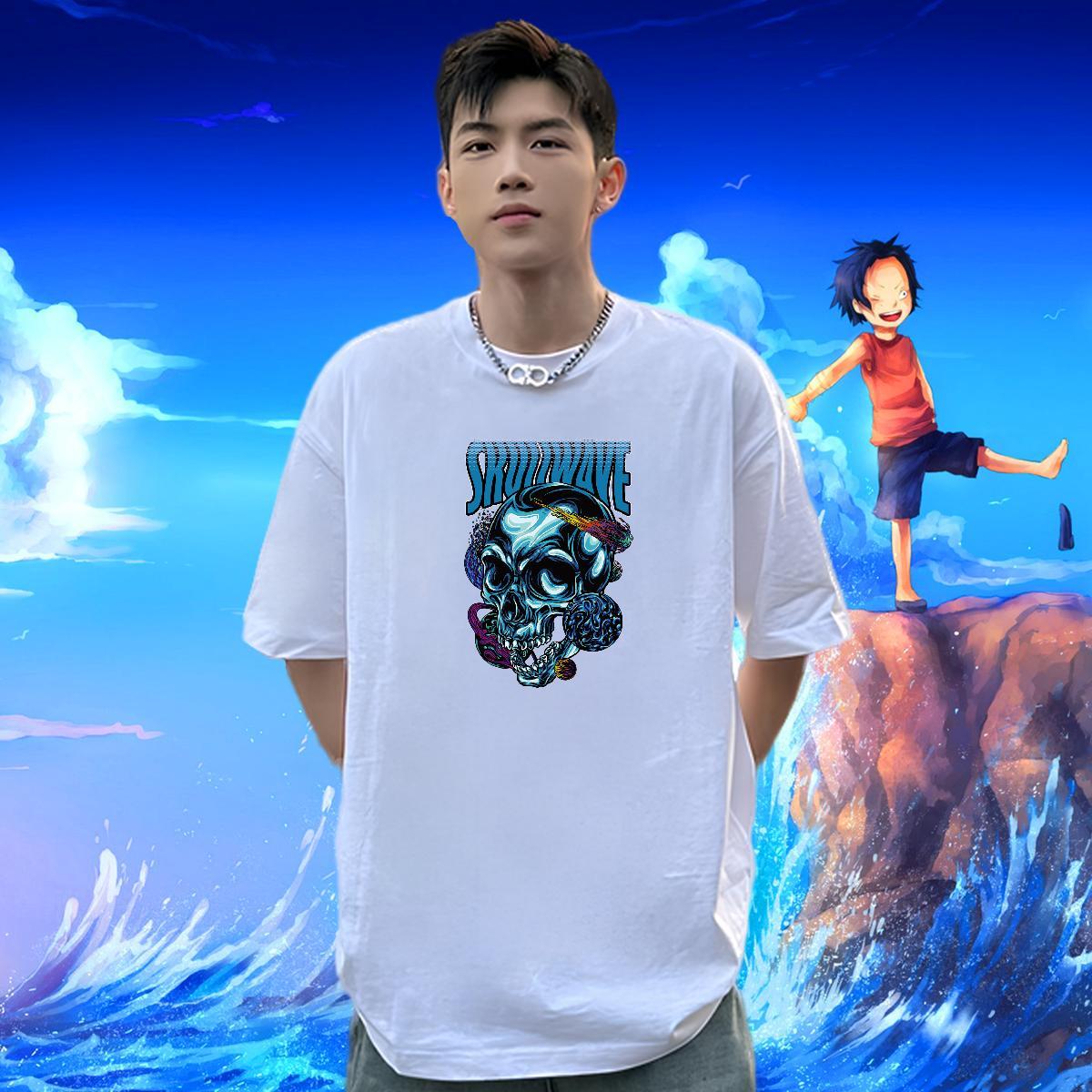 Fashion T Shirts Men skull Top Tees 230g Cotton Hip Hop Soft Oversized 4XL Breathable Crew Neck Couples T Shirts
