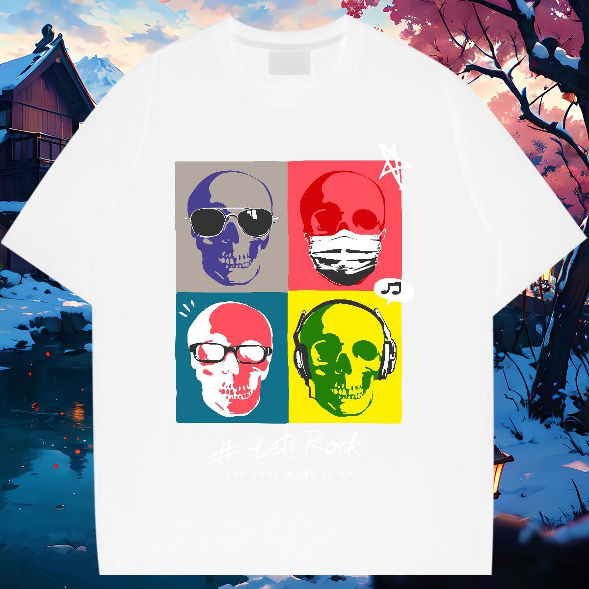 Fashion Casual T Shirt For Man skull Tees Shirts 100% Cotton 230g Outdoor Loose Cartoon Print Short Sleeve Soft Couples T Shirts
