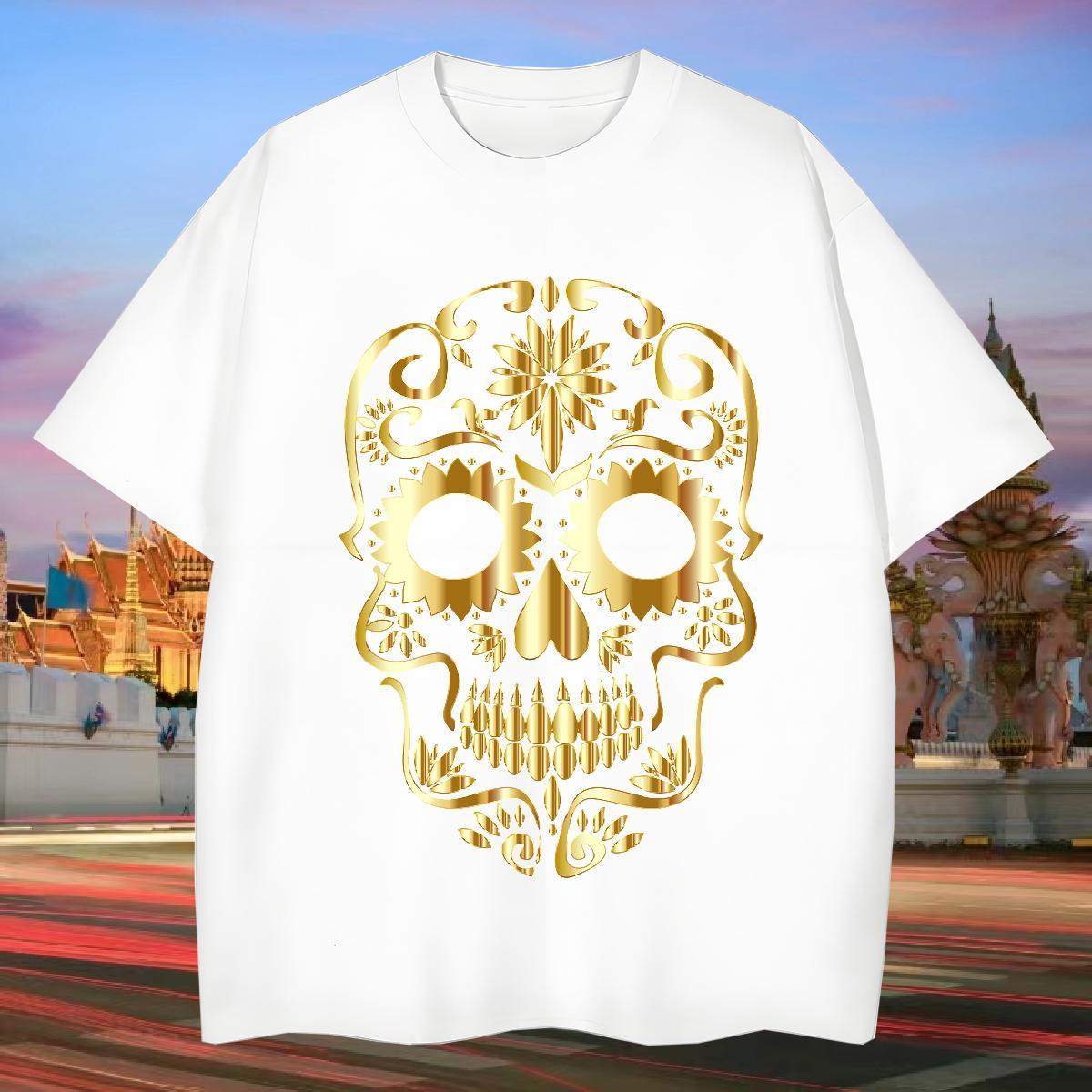 New T Shirt For Man skull Wear 230g 100% Cotton High Street Hip Hop Unisex Graphic Breathable Men Tees