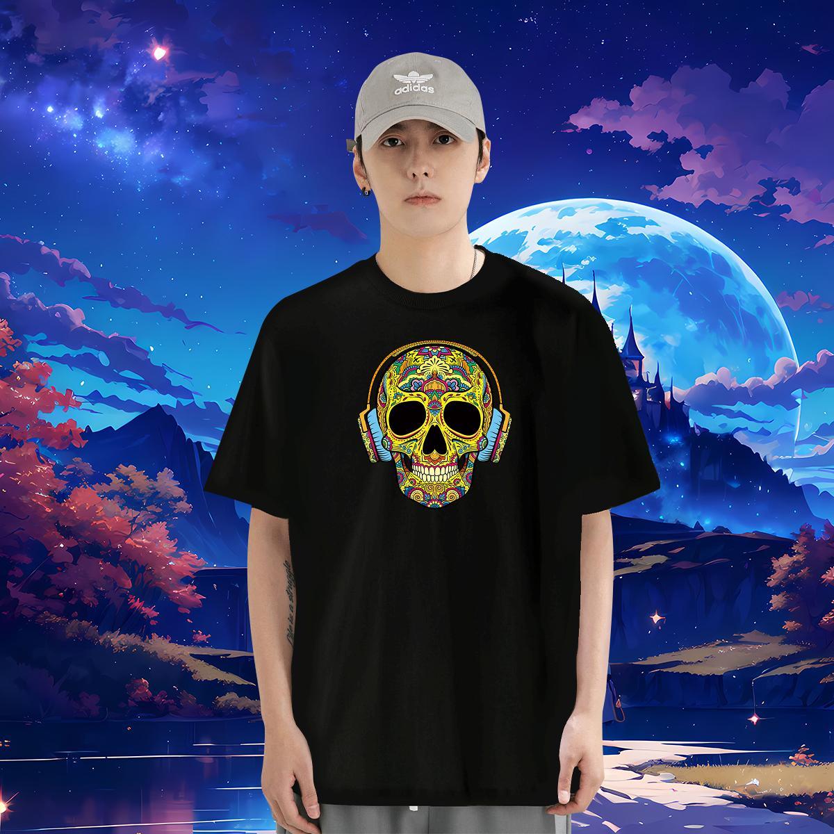 DIY Customized Man T Shirts skull Tops Shirt 230g Pure Cotton Summer Casual High Quality Customized Print Breathable Couples T Shirts