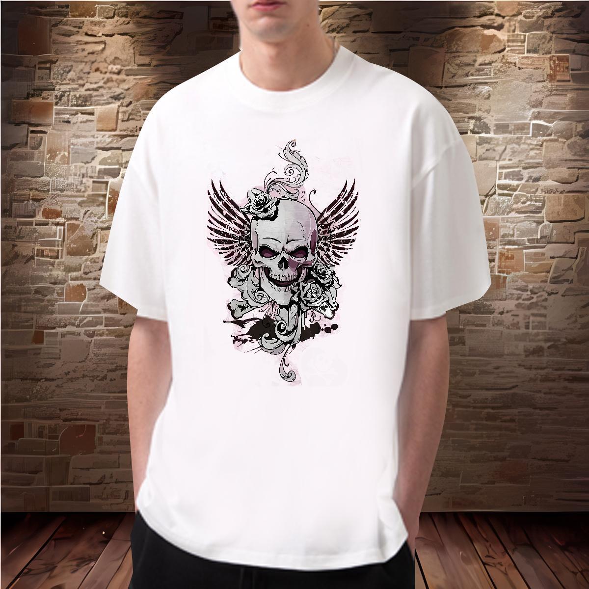 Factory Direct Man T Shirts skull Polos 230g Cotton Street wear Hip Hop Cool Design DIY Anime Breathable Short Sleeve Men Clothes T-Shirt