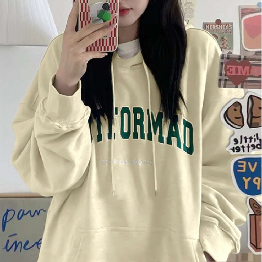 Velvet hooded sweatshirt for women in autumn and winter, new loose letter printed Korean fashion student coat, long sleeved top trend