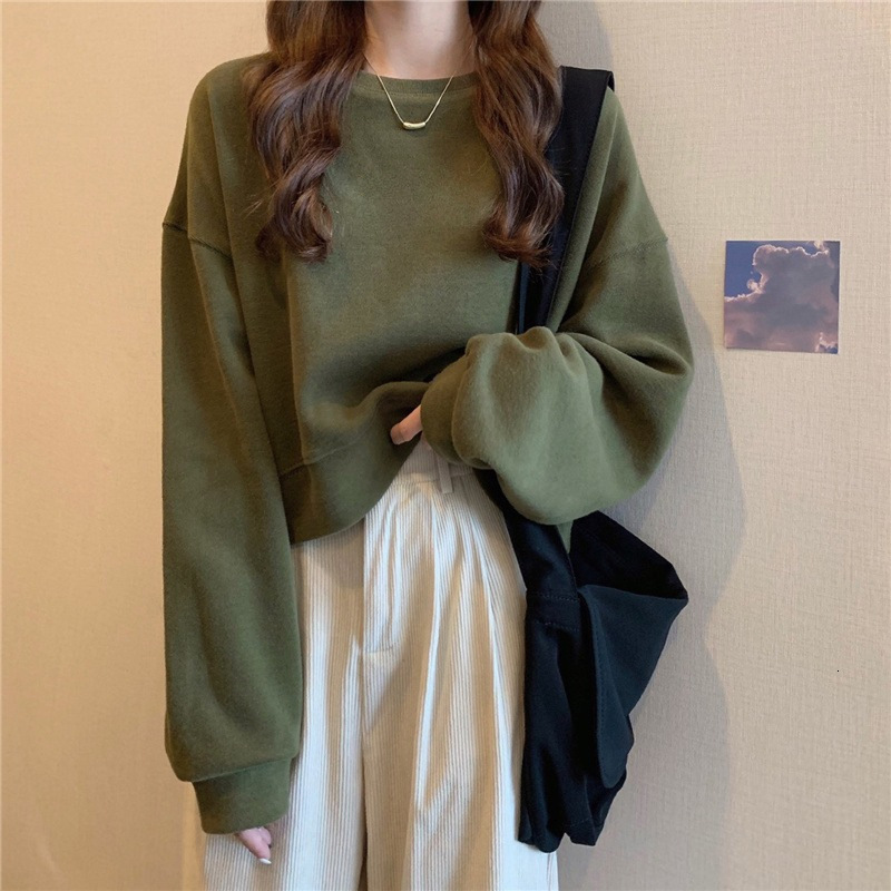 Autumn and Winter New Korean Solid Round Neck Loose Women's Sweater Female Student Thin Top Trendy