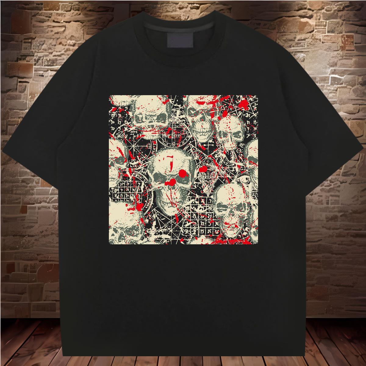 Fashion Men T Shirts skull Clothes 230g Cotton Spring Summer Free Shipping Asian Size Short Sleeve O-Neck Tshirts